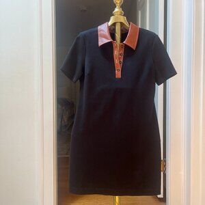Staud Mini Black Shift dress with Leather Collar